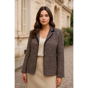 Vintage Inspired Graffwear Woven Tweed Jacket with Fur Trim L